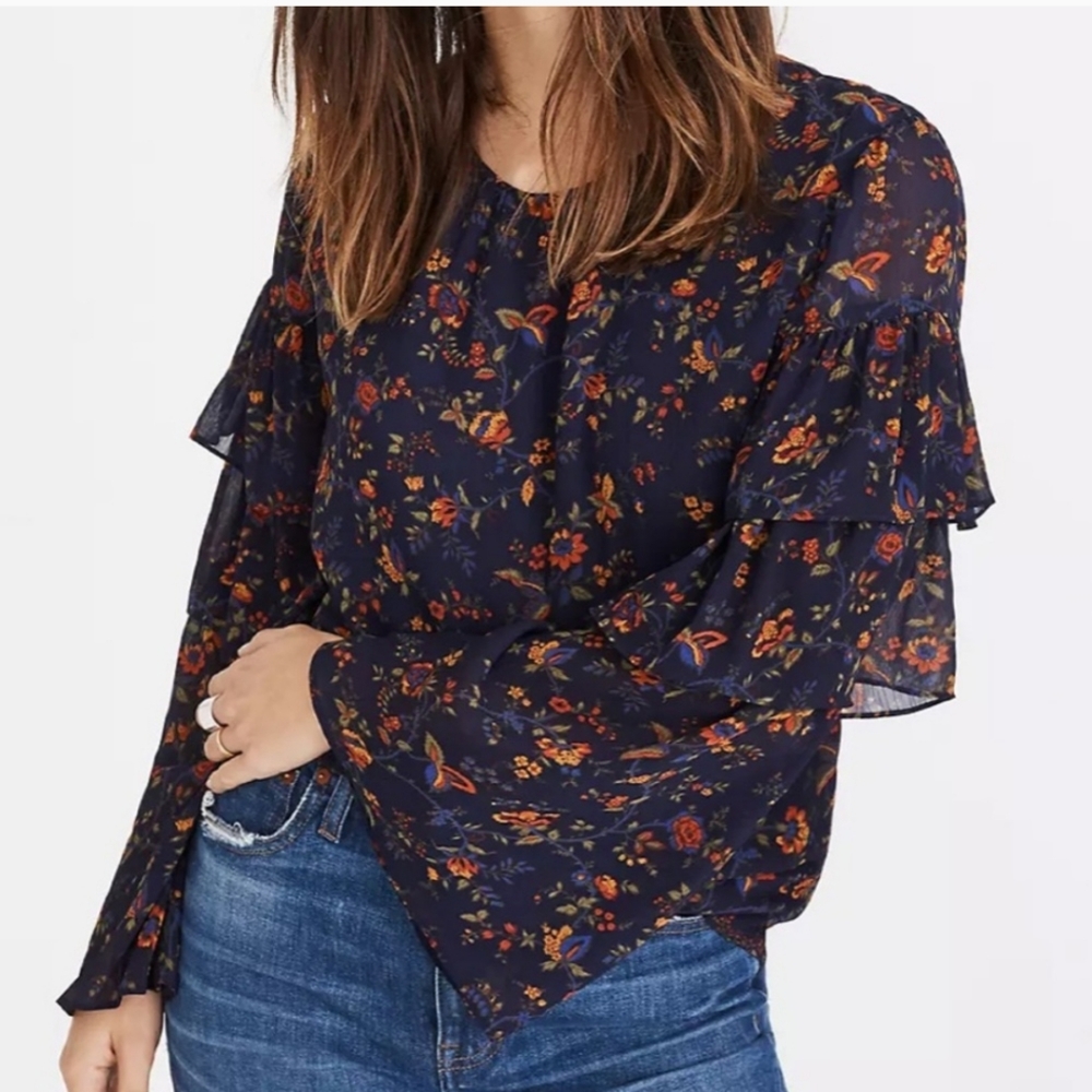 .Madewell Ruffle-Sleeve Top in Climbing Vine